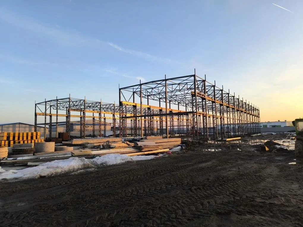 Металлокаркас производственных зданий 5 000 м² в Фёдоровском на закате